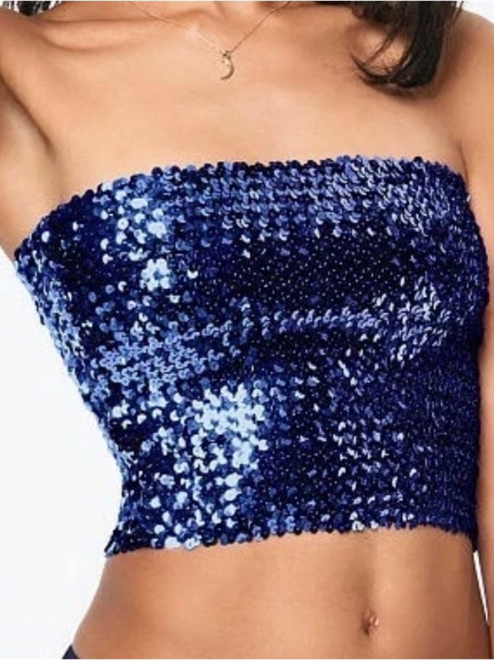 New Pink Victoria's Secret Blue Sequin Bandeau Tube Crop Top
